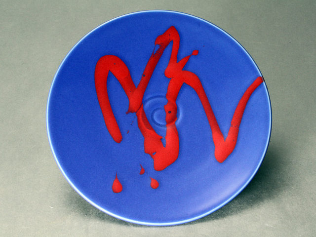 Serving Plate with Red Trail on Cobalt